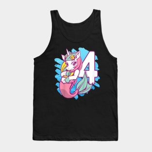 Kids Unicorn Mermaid 4Th Birthday I'M 4 Daughter Girl'S Birthday Tank Top